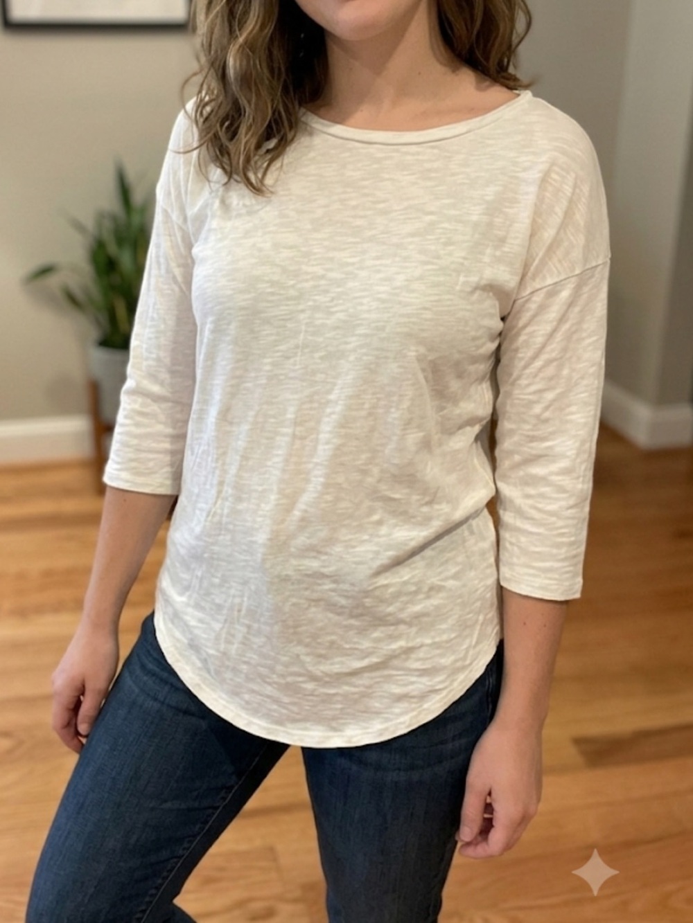 Chico’s Women's 3/4 Sleeve Slub Knit Top heathered white medium (sz 1) NWOT
